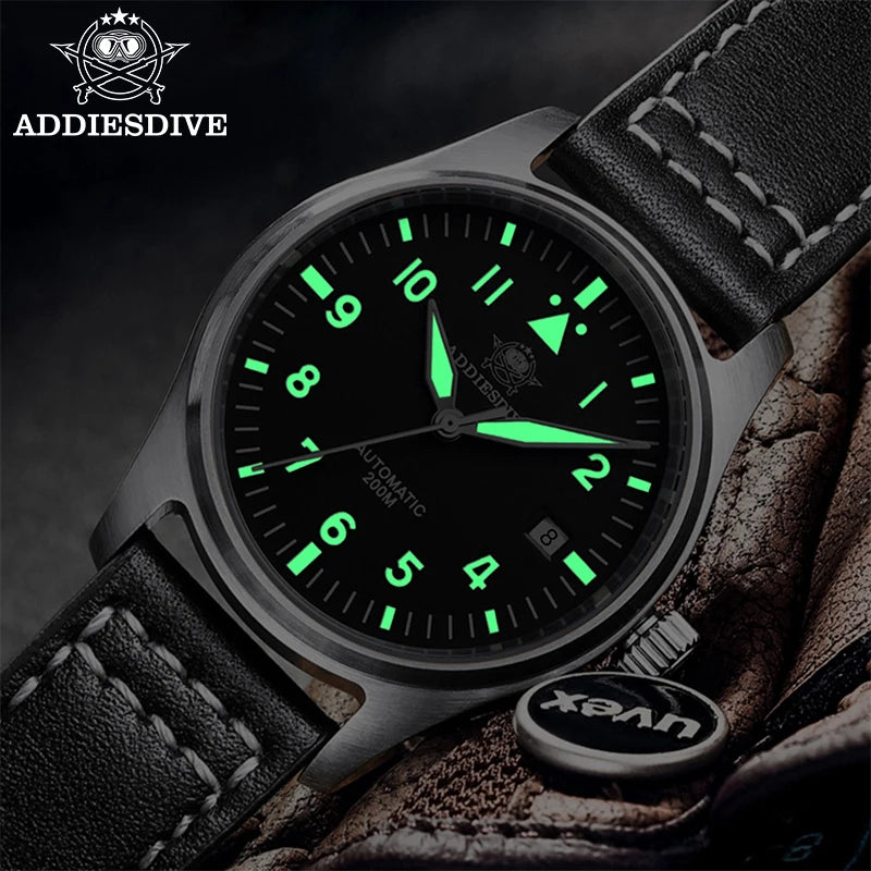 ADDIESDIVE Fashion Retro Personalized Watches 200m Waterproof C3 Luminous Steel Watch Sapphire Glass Mechanical Analog Watches