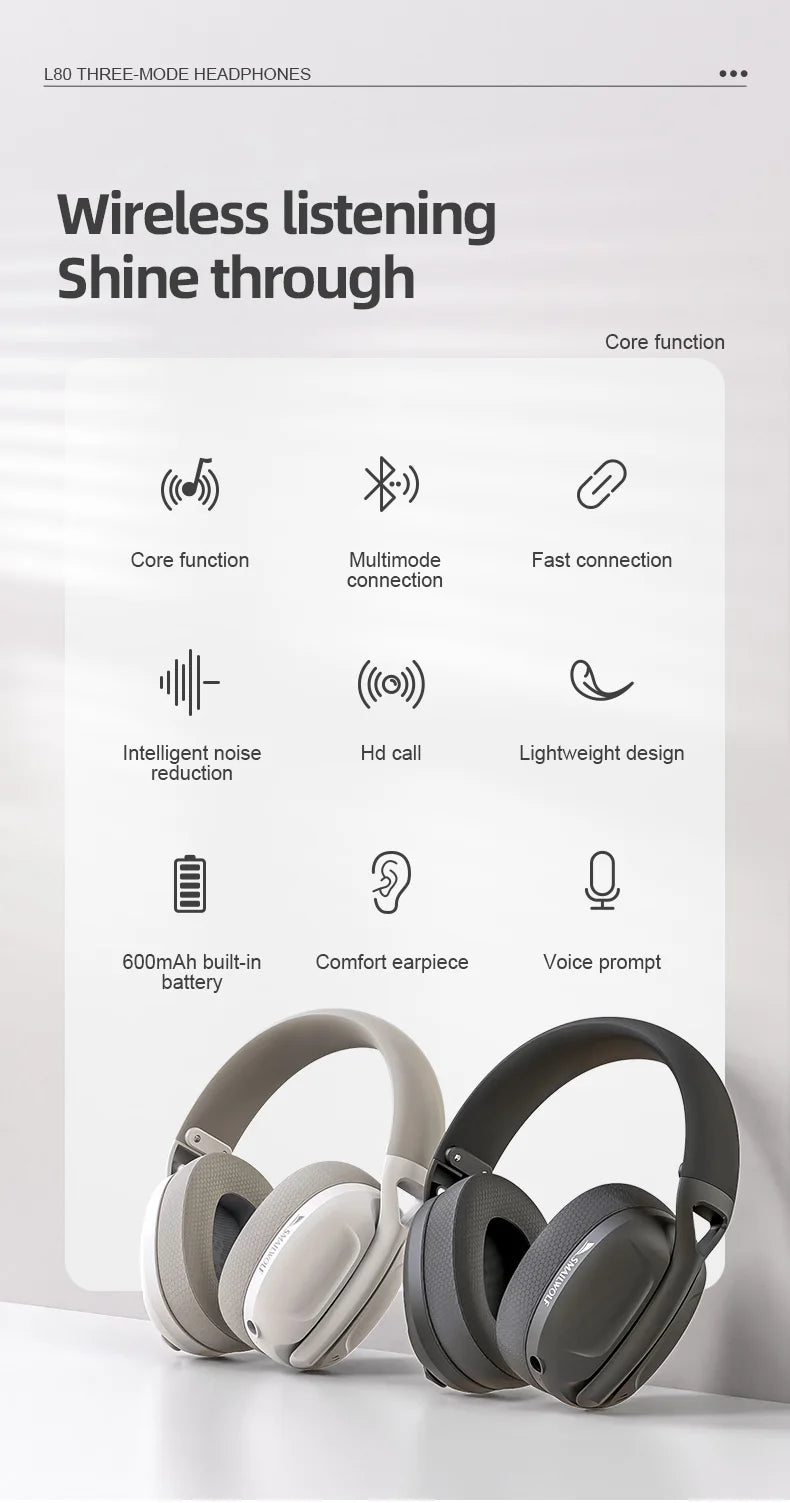 SMAILWOLF L80 Bluetooth wireless 2.4g three-mode gaming headset laptop home thin and light sports headset with microphone