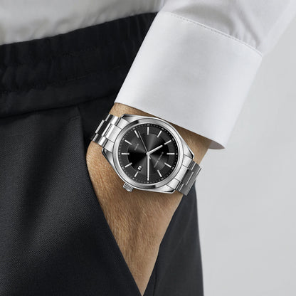 Orologio al quarzo HANNAH MARTIN, 40 mm, da uomo, cinturino in acciaio inossidabile nero, impermeabile fino a 3 bar, stile sport-chic