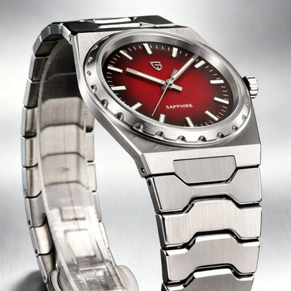 Orologio da uomo di lusso PAGANI DESIGN – Edizione limitata, vetro zaffiro, quadrante rosso, acciaio inossidabile, impermeabile – PDYS020
