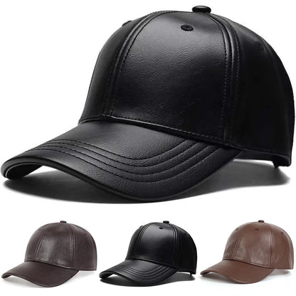 Bonés de basebol unissexo em couro PU, estilo hip-hop, com fecho de pressão, para homem e mulher; bonés de basebol ajustáveis; chapéus de sol; bonés de camionista