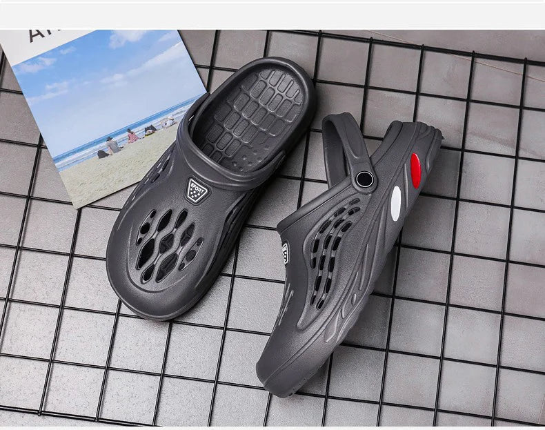 Sandales légères d'été pour hommes, chaussures décontractées, sabots troués, pantoufles plates de plage pour hommes, grande taille 49