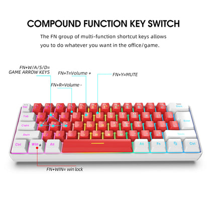 Keyboard gaming pc Backlit pink Keyboards 61 keys mini computer 60% Musical Usb lady ergonomic office Wired key board portable