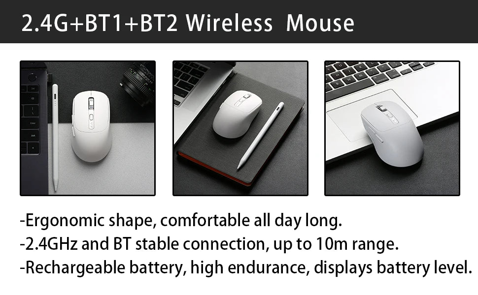 Wireless Mouse Bluetooth Compatible 5.2 USB 2.4Ghz Mice Ergonomic Wireless Office Mouse for iPad MacBook Tablet Laptop Computer