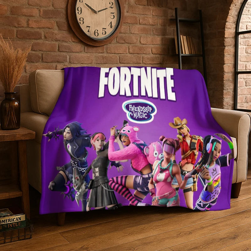 Pătură din flanel cu model cartoon F-Fortnite Game Gamer, moale și călduroasă, pentru dormitor, living, pat, călătorii, camping, picnic, cadou