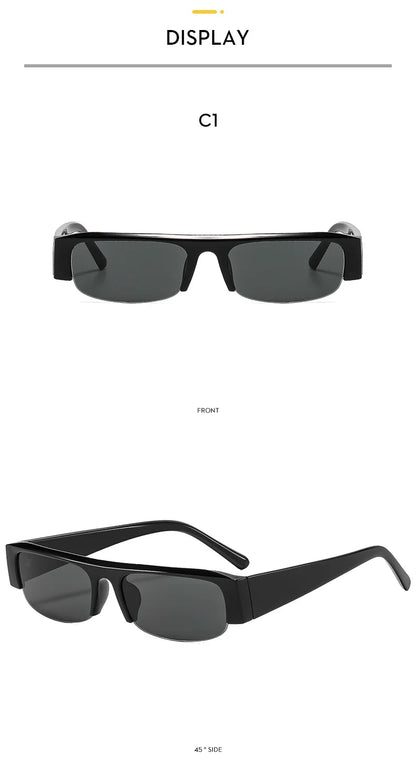 Vintage-Sonnenbrille mit kleinem, rechteckigem Halbrahmen in Schwarz, Leopardenmuster und Farbverlauf – trendige Damen-Sonnenbrille zum Autofahren