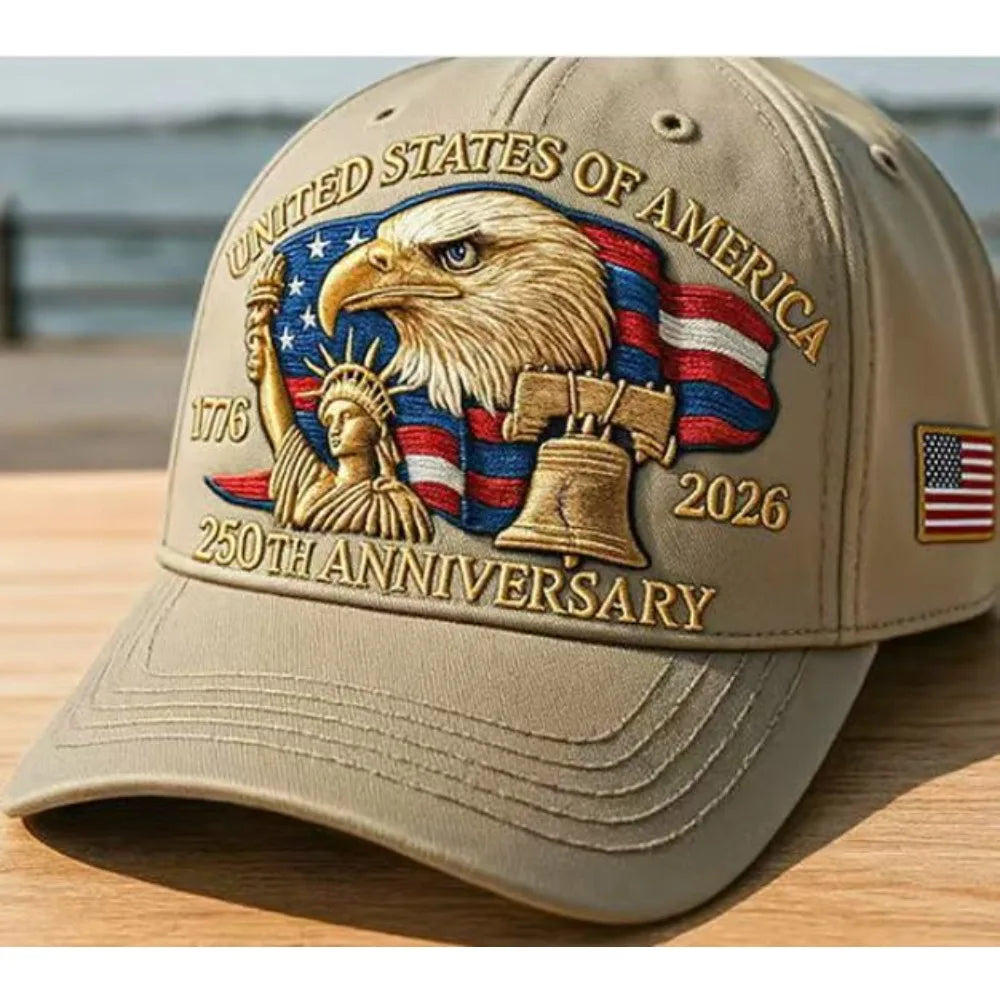 USA 250th Anniversary Eagle Print Hat Unisex Adjustable Washed Cotton Peak Hat Trucker Hats Outdoor Visor Baseball Cap