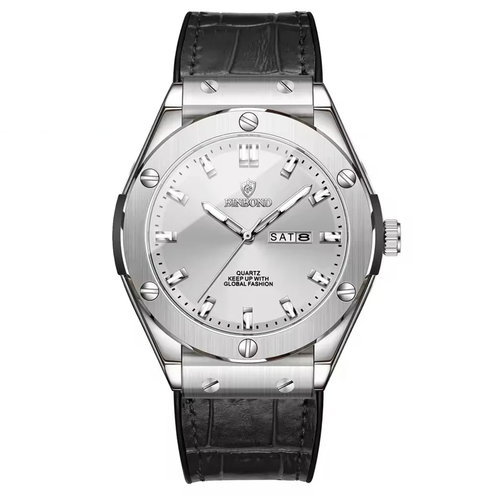 Herrenuhr, lässiger Stil, Lederarmband, Automatik- oder Quarzmodell, Luxusaccessoire, ideale Geschenkidee, trendige Armbanduhr.