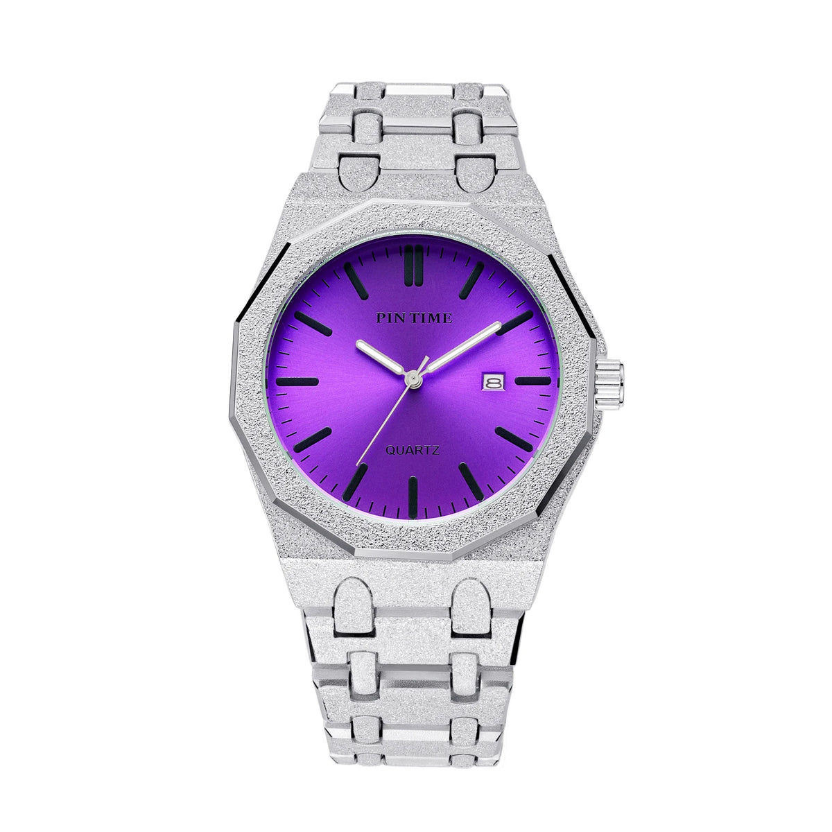 Octagon Wristwatch Glitter Textured Case Purple Dial Date Display Quartz Watch Unisex Stylish Trendy Casual Fashion Watch