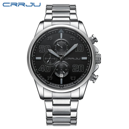 Orologio da uomo CRRJU – Cronografo di lusso, quadrante grande, acciaio inossidabile, impermeabile, con datario