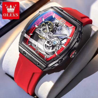 OLEVS 6779 Mens Watch Skeleton Mechanical Watch Fashion Business Sport Waterproof Luminous Silicone Strap Watches For Men