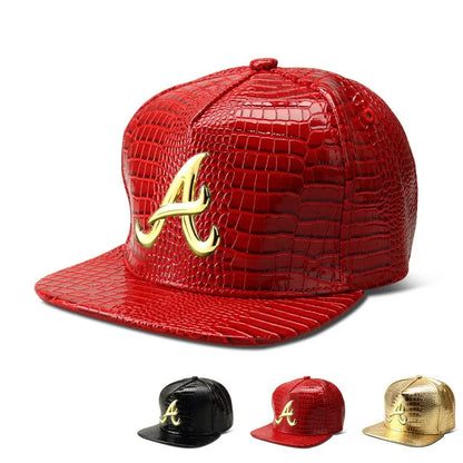 Trendy PU Crocodile Skin Hip Hop Cap For Men Women Rap Snap Back Cap Letter Flat Baseball Bonnet Homme Gold Dad Trucker Hat