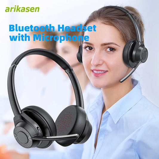 Bluetooth Headset, Wireless Bluetooth V5.4 Headphones with Microphone, Noise Canceling Mic Multipoint Connect Wireless Headset