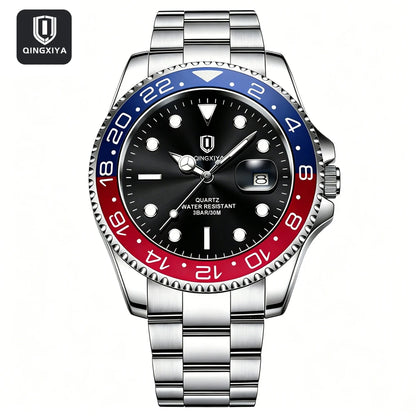 QINGXIYA Montres de luxe à quartz pour homme en acier inoxydable, étanches, avec date luminescente, montre-bracelet pour homme, reloj hombre