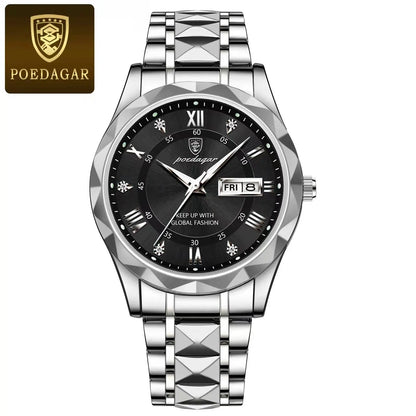 Orologio da uomo POEDAGAR Business Luxury, impermeabile, in acciaio inossidabile, luminescente, con data e giorno della settimana, stile sportivo, al quarzo.
