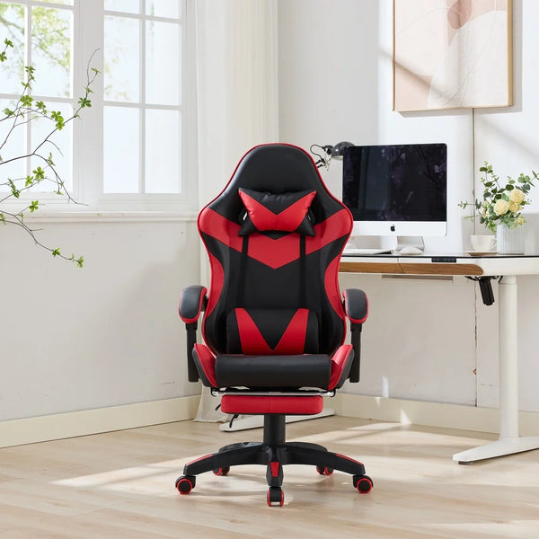 360 ° - Swivel Ergonomic Racing Design Gaming Chair Leather, Headrest and Lumbar Support for Office and Gaming - Black&Red