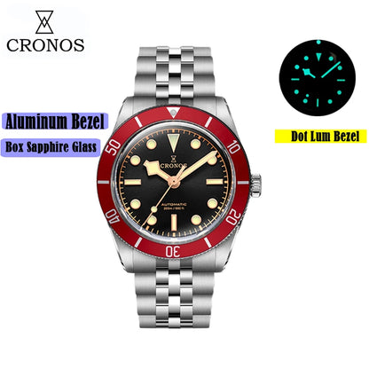 Cronos Luxury Men's Watches 37mm Diver BB54 Vintage Automatic Matt/ Aluminum Bezel Female End Links Sapphire 20 Bar L6033 M