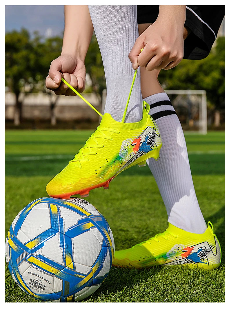 New Men Soccer Shoes FG Non-Slip Long Spikes Football Boots Soccer Cleats Training Shoes Match Ultralight Outdoor Drop Shipping