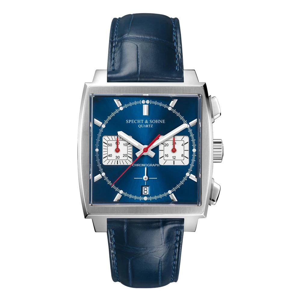 2024 Specht & Sohne New Classic Men's Quartz Watch Blue Color Stainless Steel Japan VK63 Movt Genuine Leather Montre Homme 39MM
