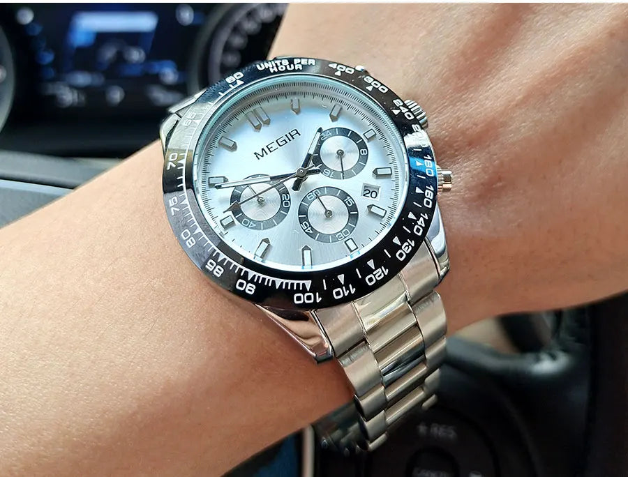 Orologio da uomo MEGIR, marchio di lusso, orologio sportivo al quarzo, bracciale in acciaio inossidabile, impermeabile, cronografo, orologio da polso