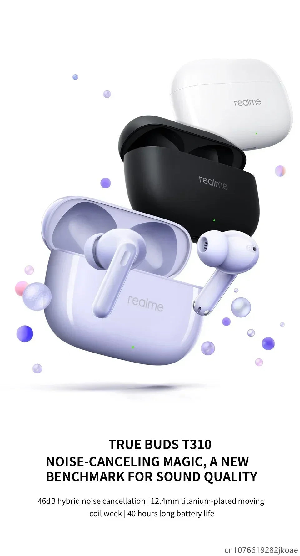 realme Buds T310 Earphones 46dB Active Noise Cancelling HiFi Wireless Headphones Bluetooth 5.4 Game Music Headset Long Standby