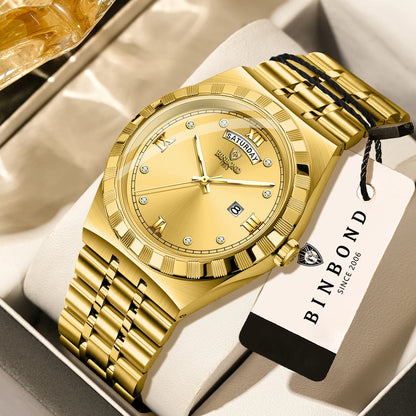 Orologio da uomo del marchio originale BINBOND – Orologio da polso al quarzo, modello di lusso, impermeabile e luminescente.