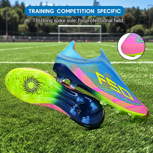 Anti-Slip AG/FG Soccer Boots, TPU Shock Absorption Sole, Durable PU Fabric Upper, Teen Boys and Girls Professional Field Sneakers