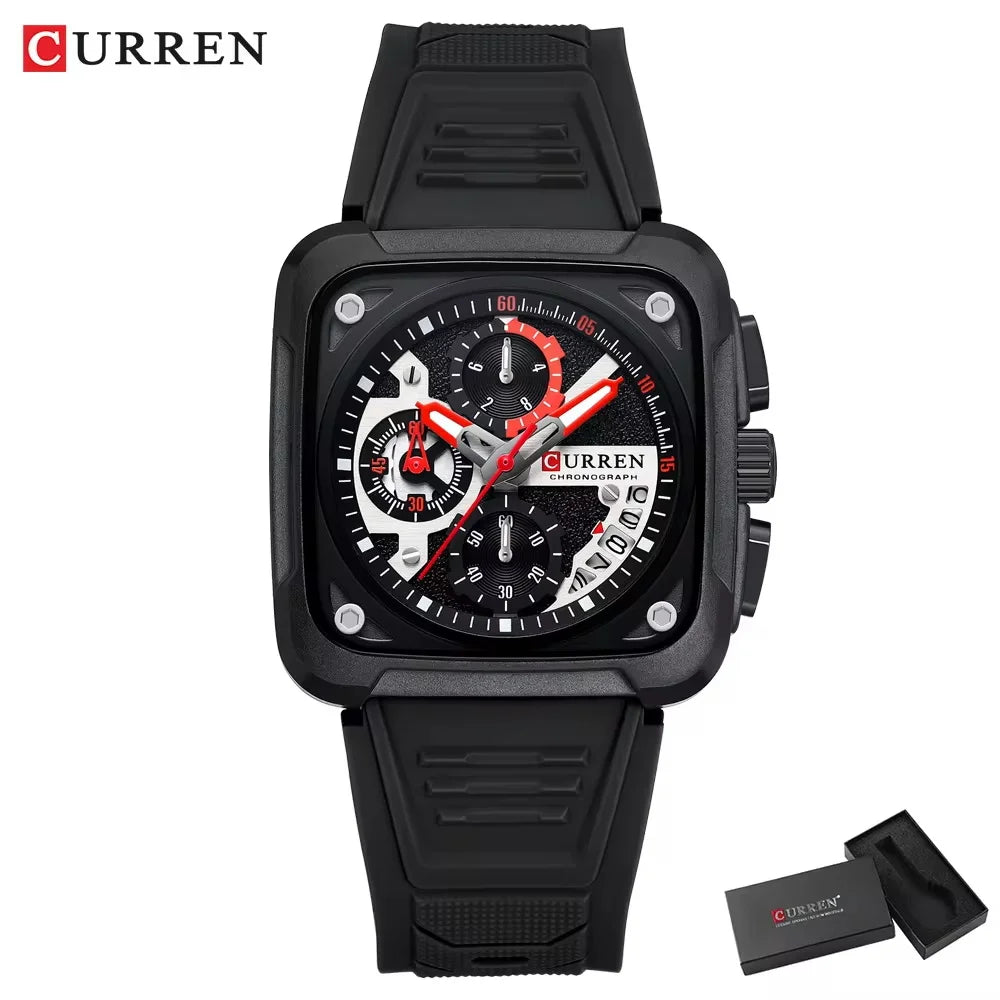 Montres pour homme CURREN : montre-bracelet de luxe à quartz, carrée, originale, étanche et luminescente, chronographe pour homme, Relogio
