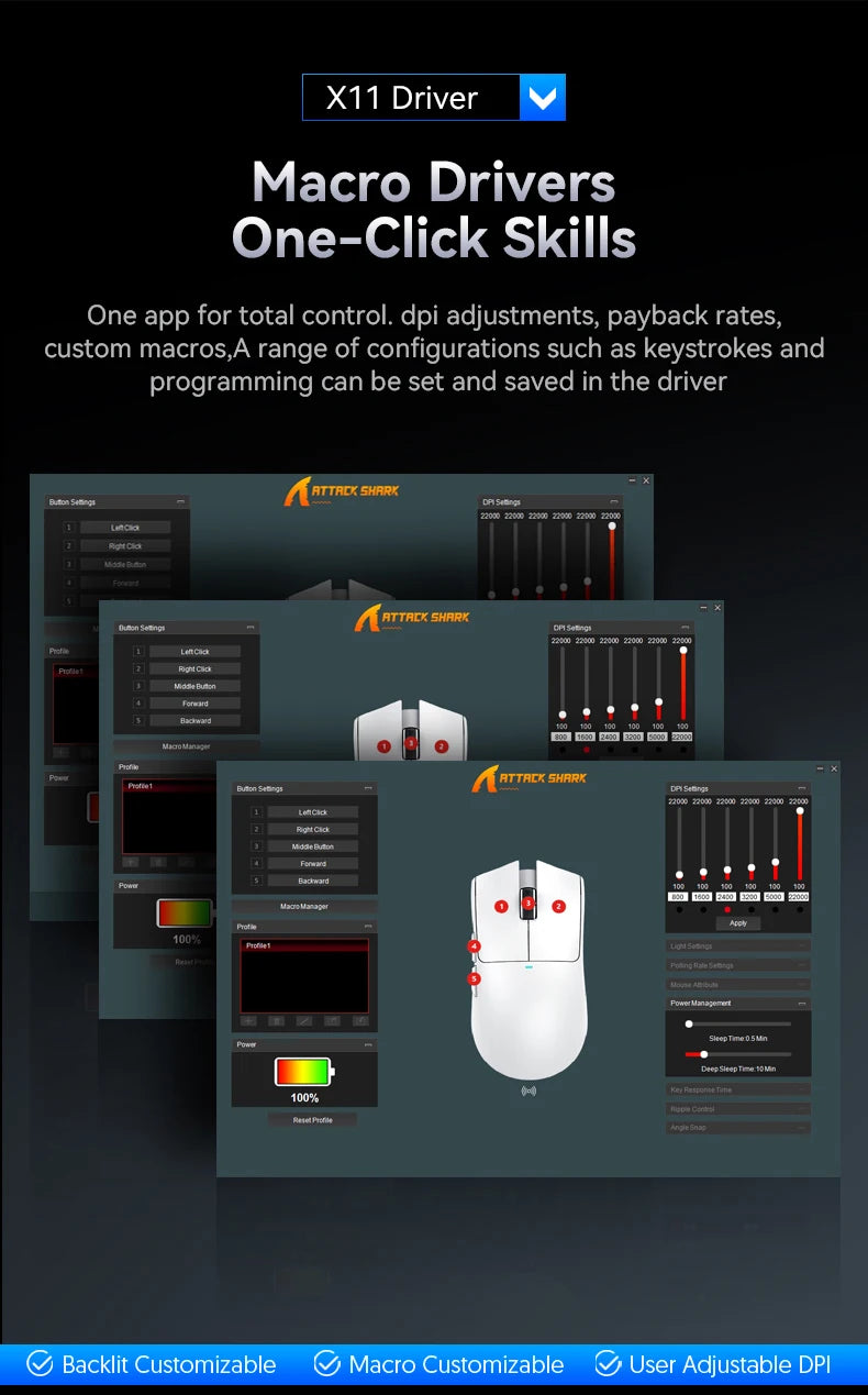 ATTACK SHARK X11 X11 SE Wireless Gaming Mouse 22K DPI PAW3311 63g Lightweight Tri-Mode Bluetooth/2.4G/Wired 20M Clicks RGB