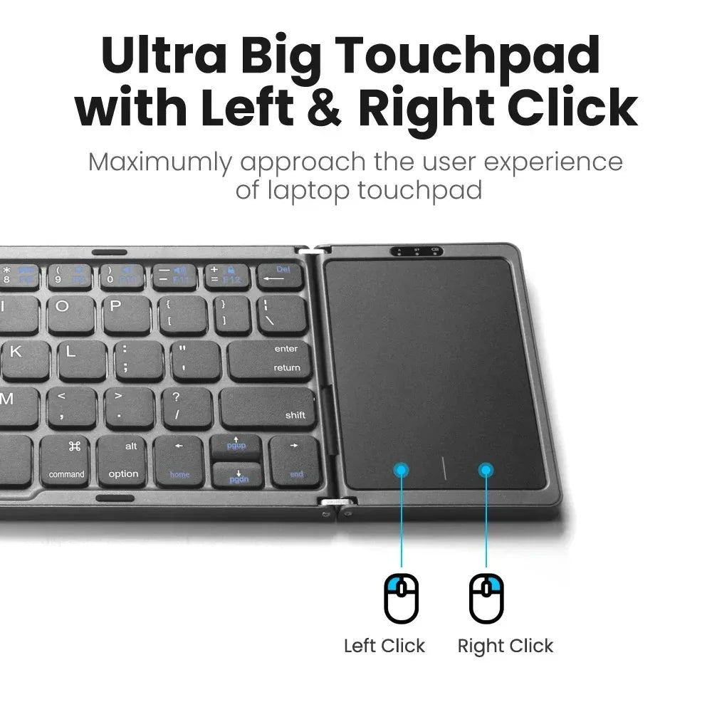 Tri-Bluetooth Keyboard Tri-fold keyboard with Touchpad Portable Mini Keyboard Rechargeable Keyboard for PC Windows Android IOS