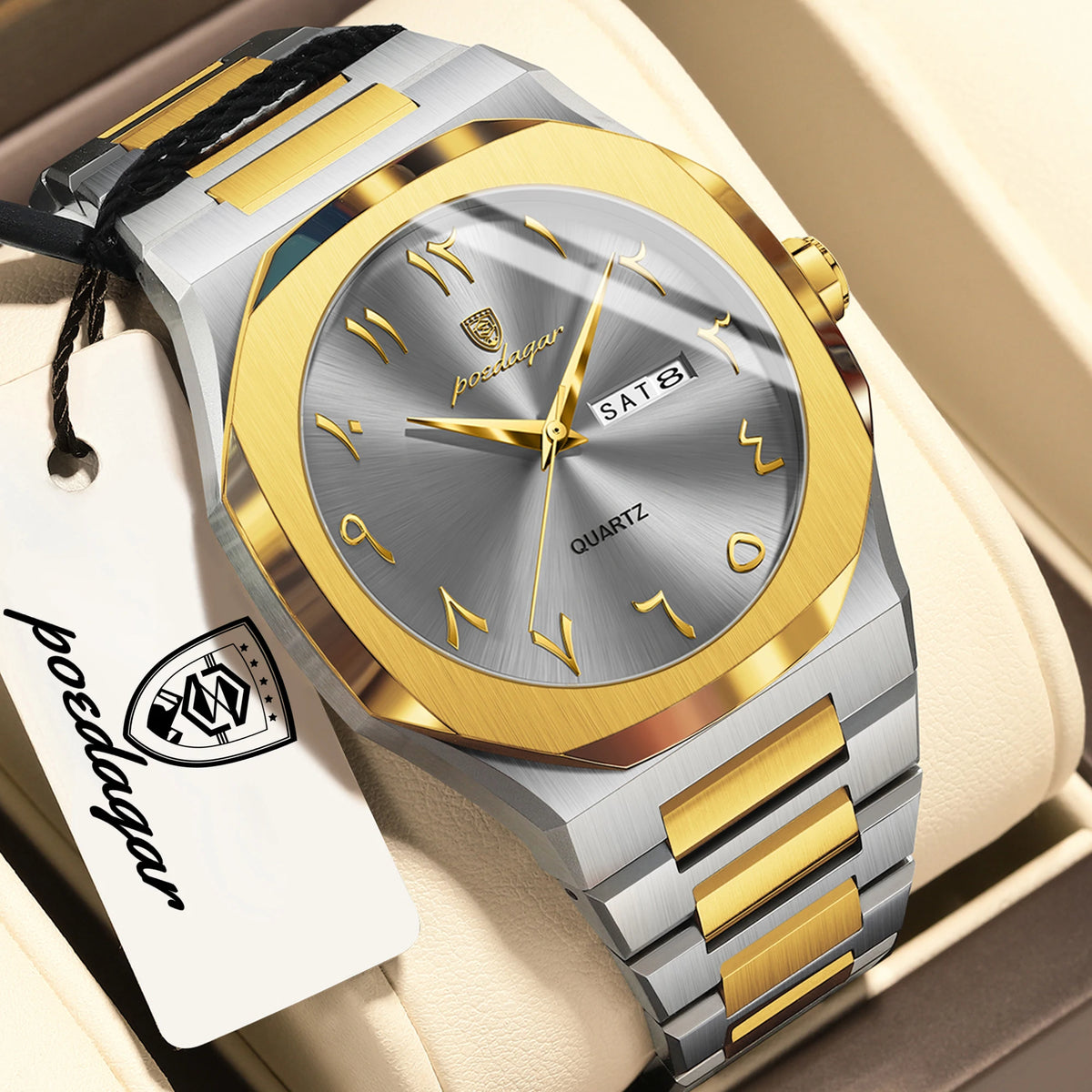 POEDAGAR luxe herenhorloge, waterdicht, roestvrij staal, quartz, week- en datumweergave, zakelijke herenhorloges, Reloj Hombre