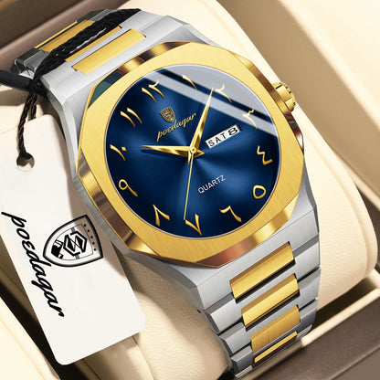 POEDAGAR luxe herenhorloge, waterdicht, roestvrij staal, quartz, week- en datumweergave, zakelijke herenhorloges, Reloj Hombre