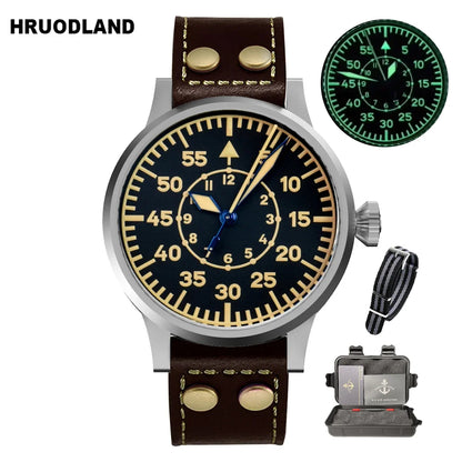 Hruodland 2025 New Pilot Men's Automatic Mechanical Watch Pt5000 Sapphire Luminous C3 Stainless Steel Waterproof 10Bar reloj hom