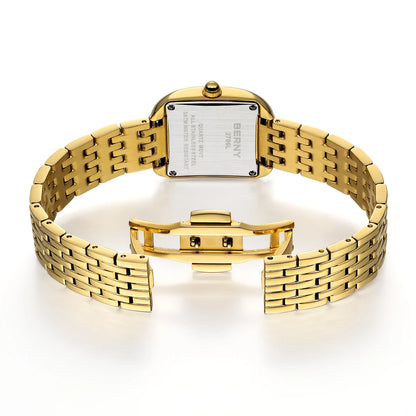 BERNY Gold Watch for Women Luxury Brand Square Ladies Quartz Watches New In Top Quality Fashion Elegant Business S/S Wristwatch