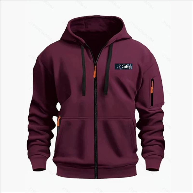 Men's Sweatshirts with Zipper Pockets Thin Solid Color Half Tracksuit Casual Outdoor Hooded Tracksuit Long Sleeve Jacket Coats