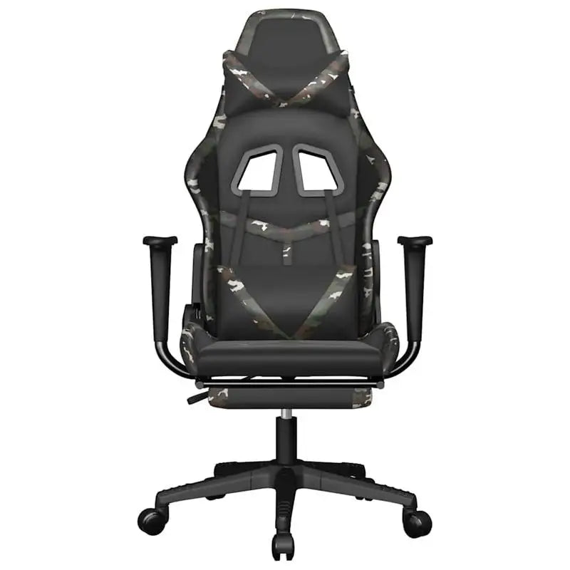 Gaming Chair Massage Footrest Black & Camouflage 67X64X116-127 cm in Imitation Leather, 360 Adjustable Reclining Seat ° Load Capacity 110 kg