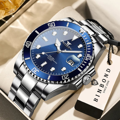 Orologio da polso al quarzo FNGEEN Son Brand di BINBOND con bracciale in acciaio inossidabile da uomo, luminescente e impermeabile, di lusso.
