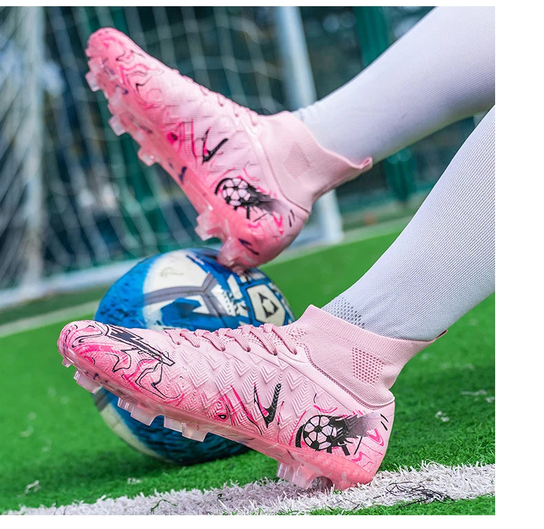Höga fotbollsskor för herr, turf-fotbollsskor, ventilerande halkfria tränings- och matchskor för utomhussport, FG-fotbollsskor
