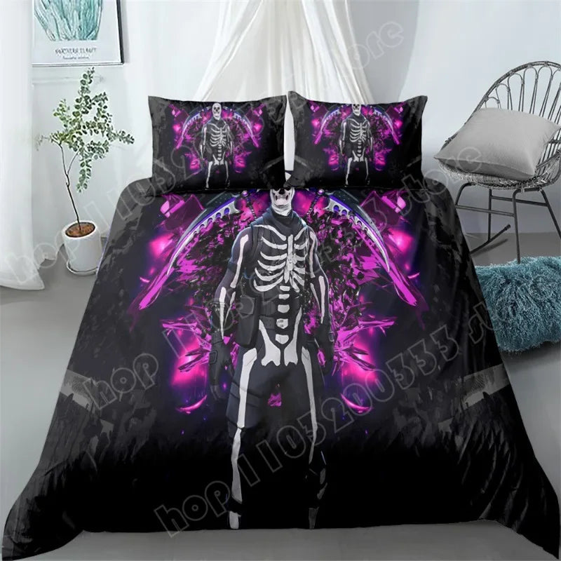 Fortnite Bedding Set 3pcs 3D Printed Bedroom Bed Linens Game Cartoon Decorative Bedding Duvet Cover Pillowcase Birthday Gift
