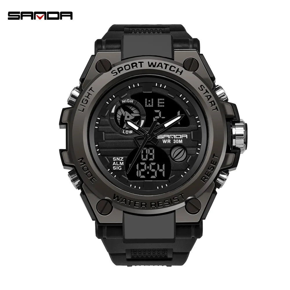 SANDA Montres de luxe haut de gamme pour homme, montre militaire, montre-bracelet sportive étanche, montre à double affichage, Relogio Masculino