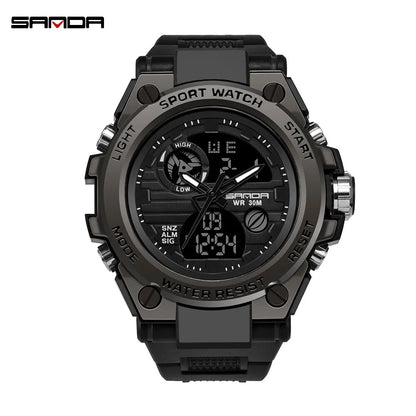 SANDA Montres de luxe haut de gamme pour homme, montre militaire, montre-bracelet sportive étanche, montre à double affichage, Relogio Masculino