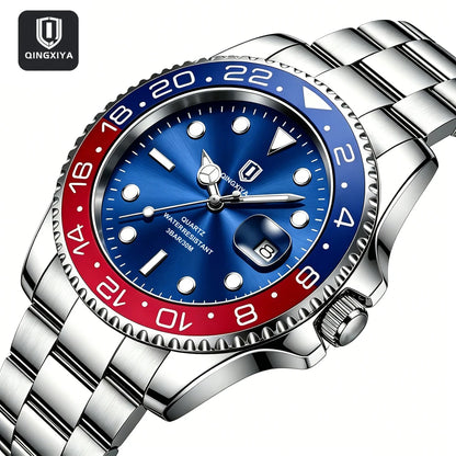 QINGXIYA Montres de luxe à quartz pour homme en acier inoxydable, étanches, avec date luminescente, montre-bracelet pour homme, reloj hombre
