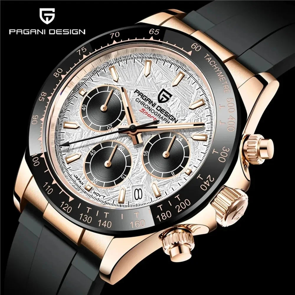 Originale neue PAGANI DESIGN PD-1664 Luxus-Herrenuhr mit japanischem VK63-Quarzwerk, Saphirglas, wasserdichtem Chronographen, Gold