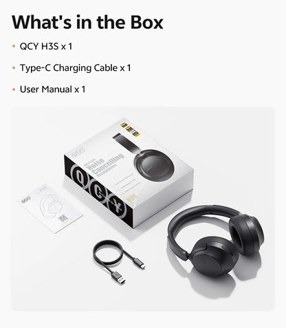 QCY H3S ANC Over Ear Headphones -56dB Noise Cancelling Headsets Bluetooth 6.0 Hi-Res LDAC Spatial Sound Earphones Dual Driver