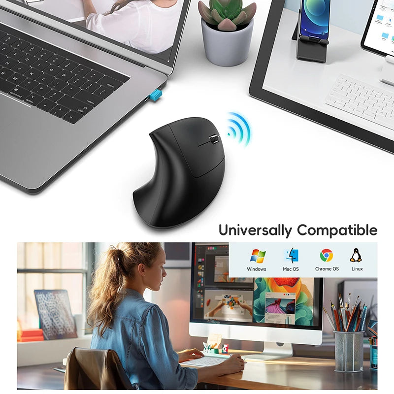 Wireless Mouse Bluetooth Vertical Mouse Dual-Mode Silent Mouse Rechargeable Gaming Mouse For Win Mac OS Laptop Computer Mouse