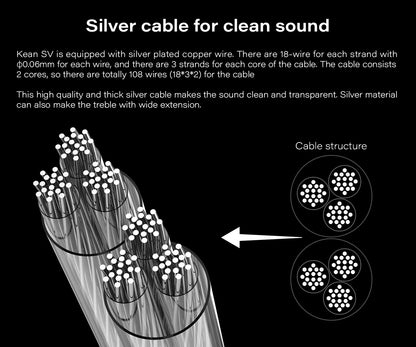 Angelears Kefine Klean SV 10mm DLC Diaphragm Dynamic Driver IEMs Hi-Fi In-ear Earphone with Nozzles and SPC Cable