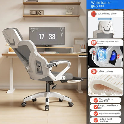 Ergonomic Reclining Seat, Comfortable Office Chair, Household Computer Chair, Student Dormitory, Gaming Chair with  Footrest