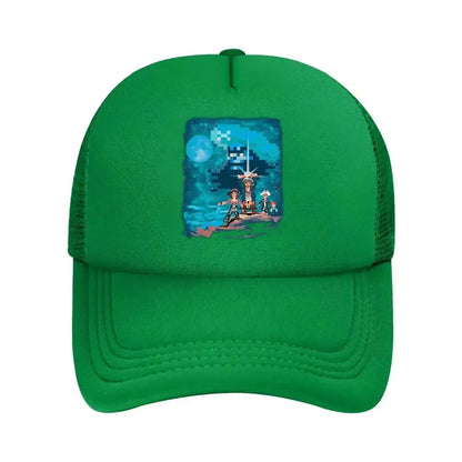 Pixel Adventure Retro, 8-Bit-Stil, Charakter-Grafikdesign, Mesh-Baseballkappe