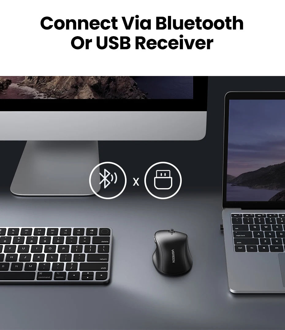 UGREEN Wireless Mouse Bluetooth 5.0 Ergonomic 4000 DPI 6 Mute Buttons For MacBook Computer Tablet Laptop PC 2.4G Mice Mouse