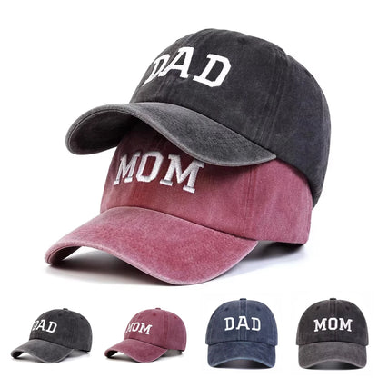2 stuks unisex baseballpetten met geborduurde letters ‘DAD’ en ‘MOM’, wasbaar, voor lente en herfst, verstelbaar, casual, met zonwering